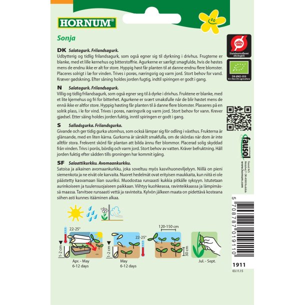 Hornum kologisk Agurk, Salat-, Frilands - Sonja